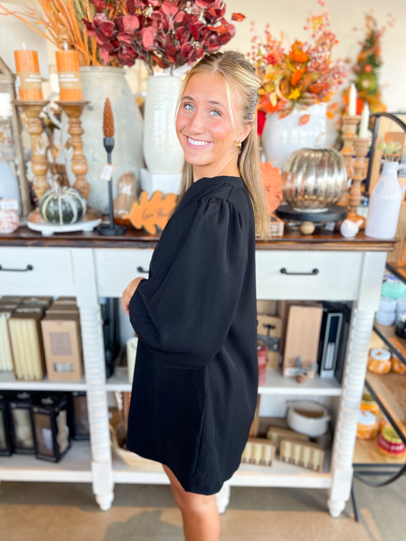 CC Black Balloon Sleeve Dress