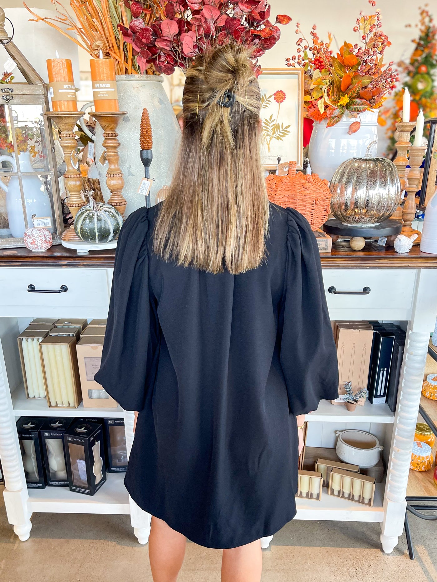 CC Black Balloon Sleeve Dress