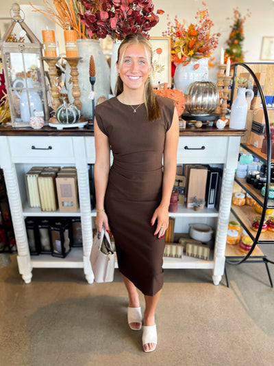 Brown Glam Midi Dress