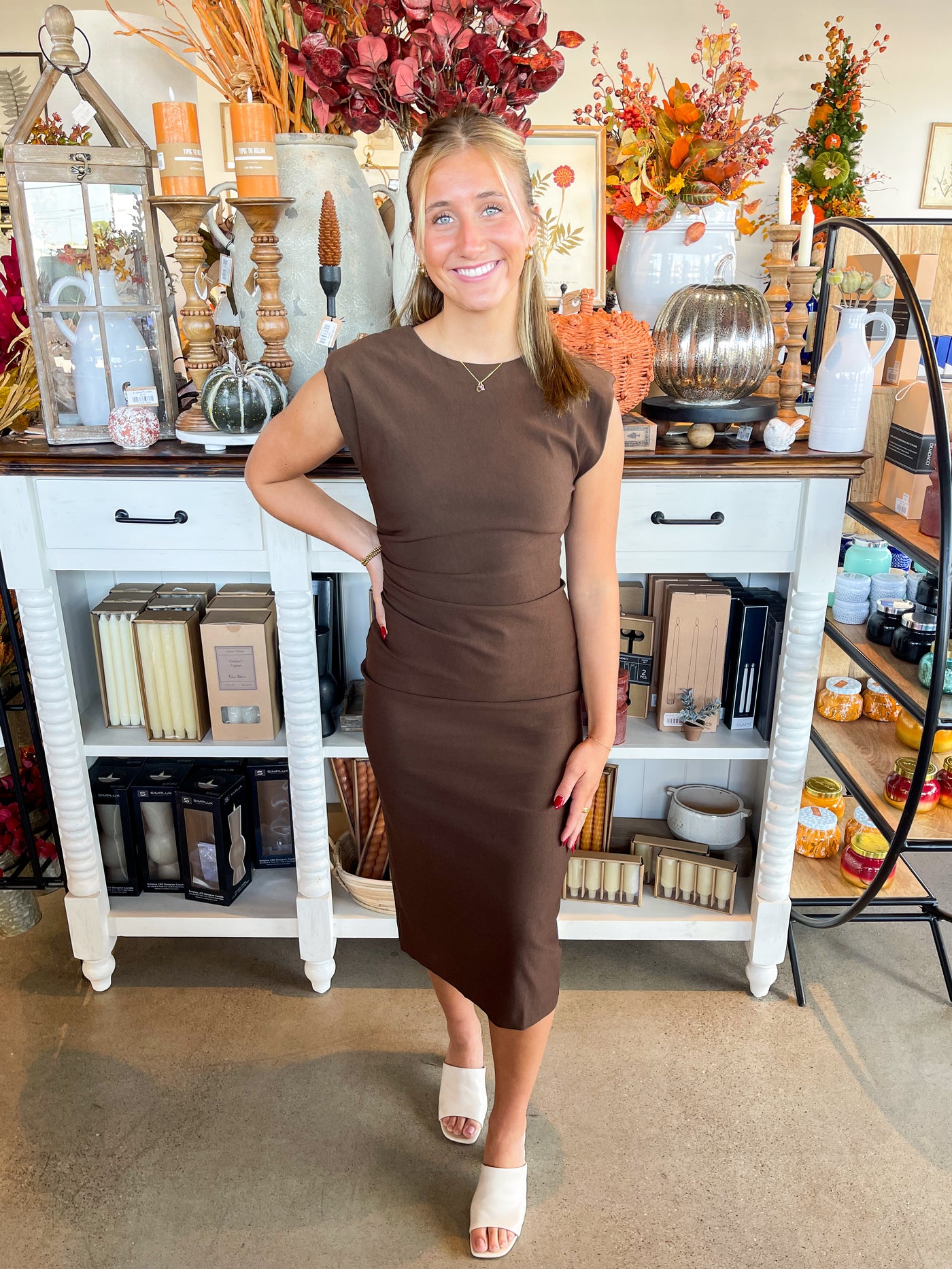 Brown Glam Midi Dress