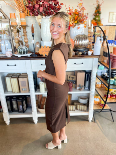 Brown Glam Midi Dress