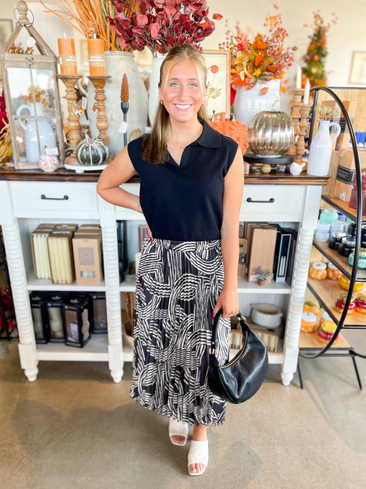 Black Abstract Accordion Skirt
