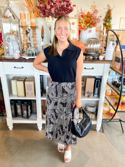 Black Abstract Accordion Skirt