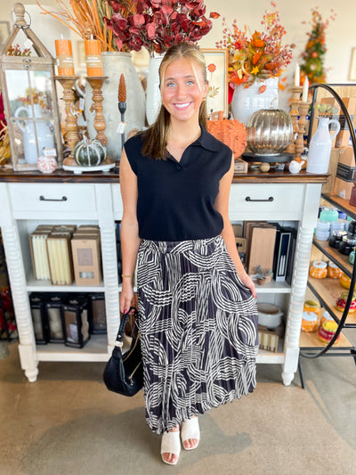Black Abstract Accordion Skirt