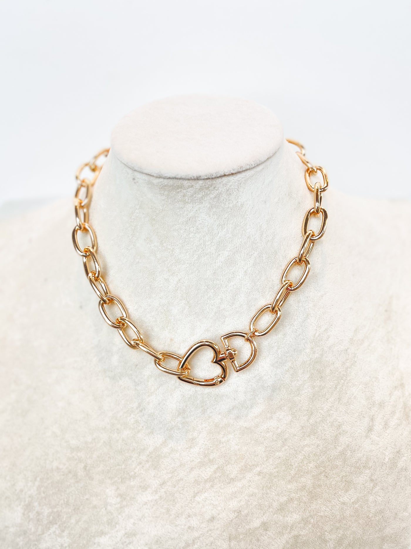 Gold Chunky Oval Heart Shaped Latch Necklace