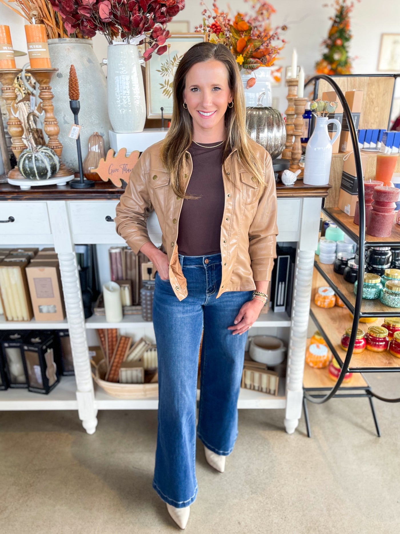 Camel Faux Leather Jacket