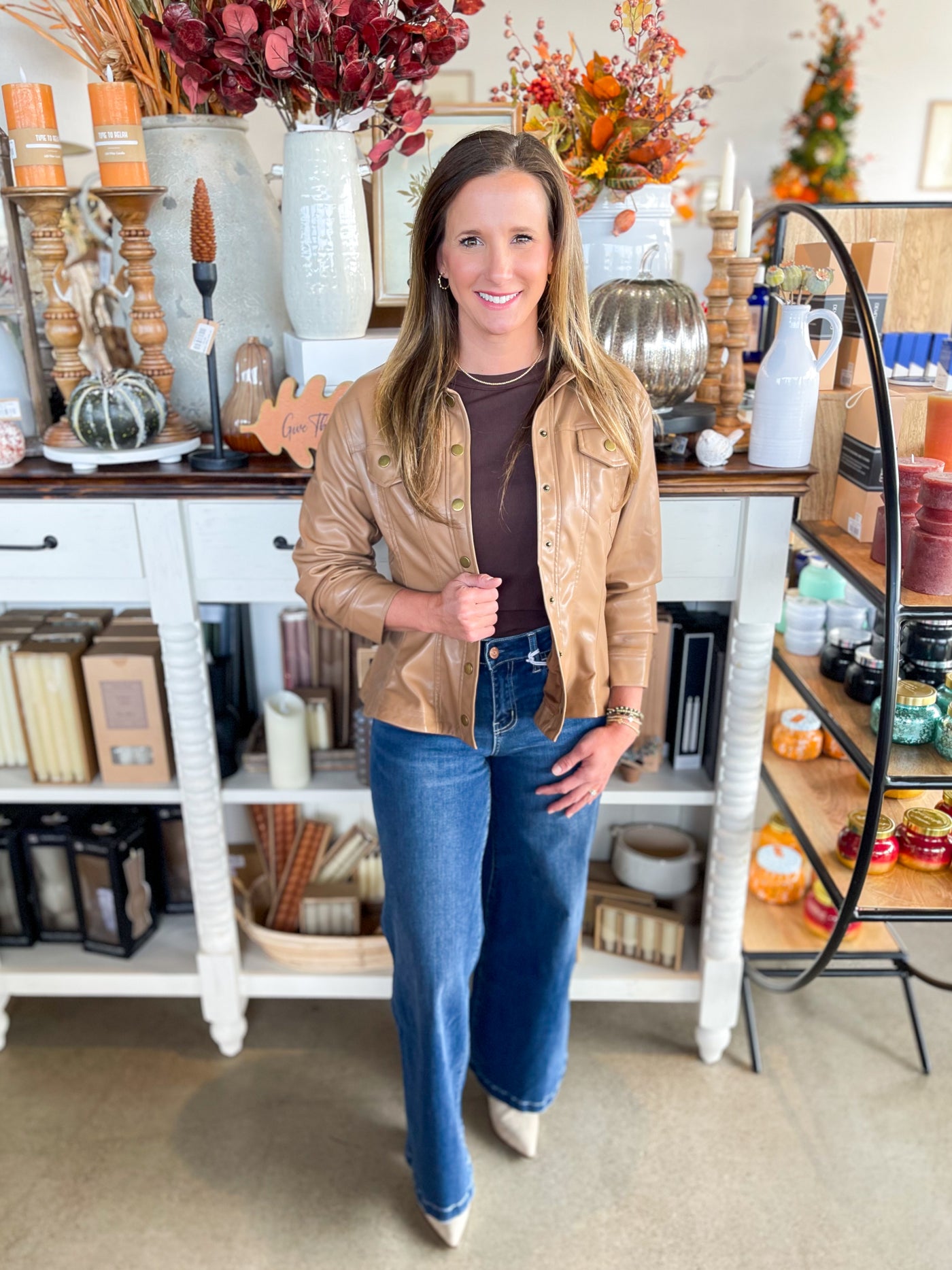 Camel Faux Leather Jacket