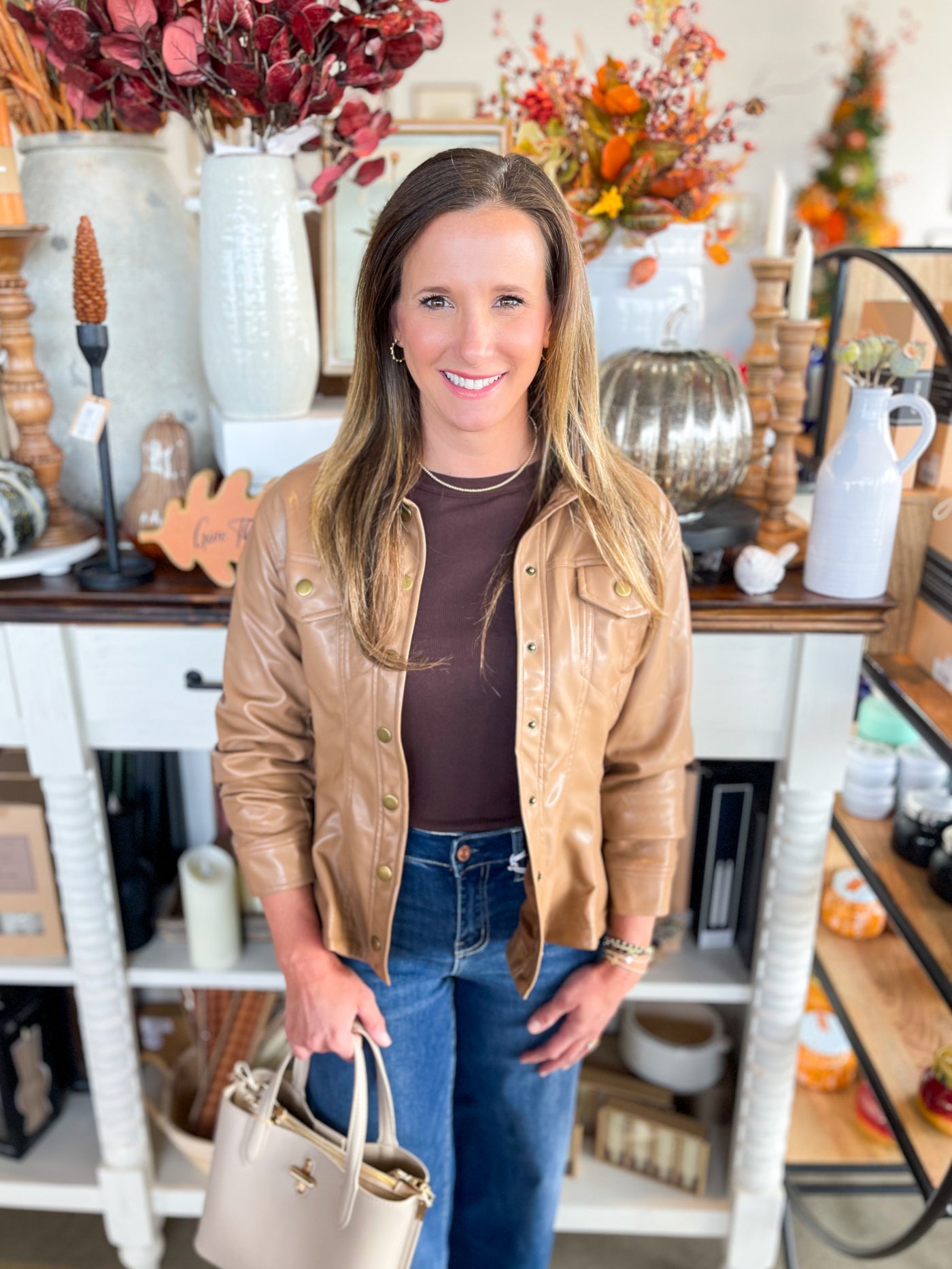 Camel Faux Leather Jacket