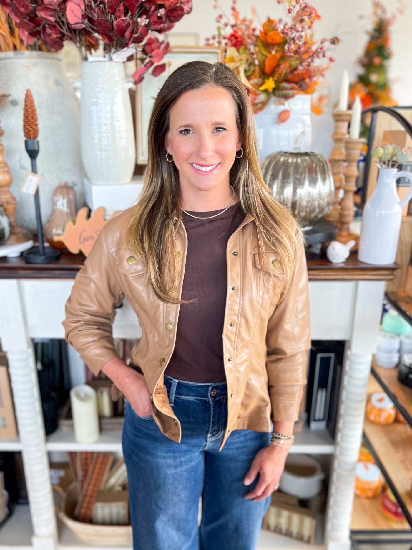 Camel Faux Leather Jacket
