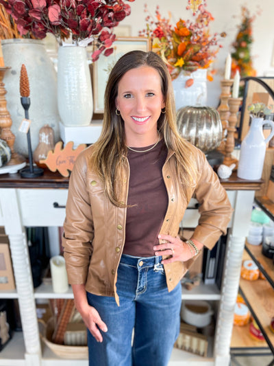 Camel Faux Leather Jacket