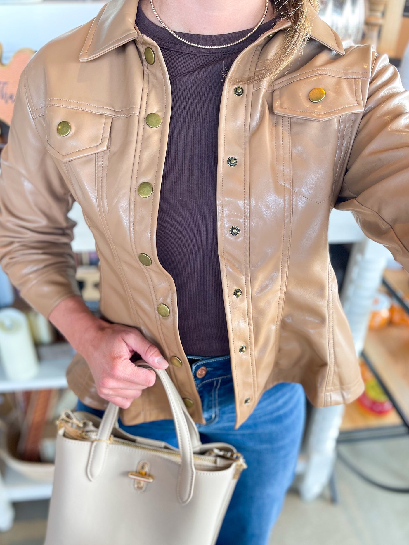 Camel Faux Leather Jacket