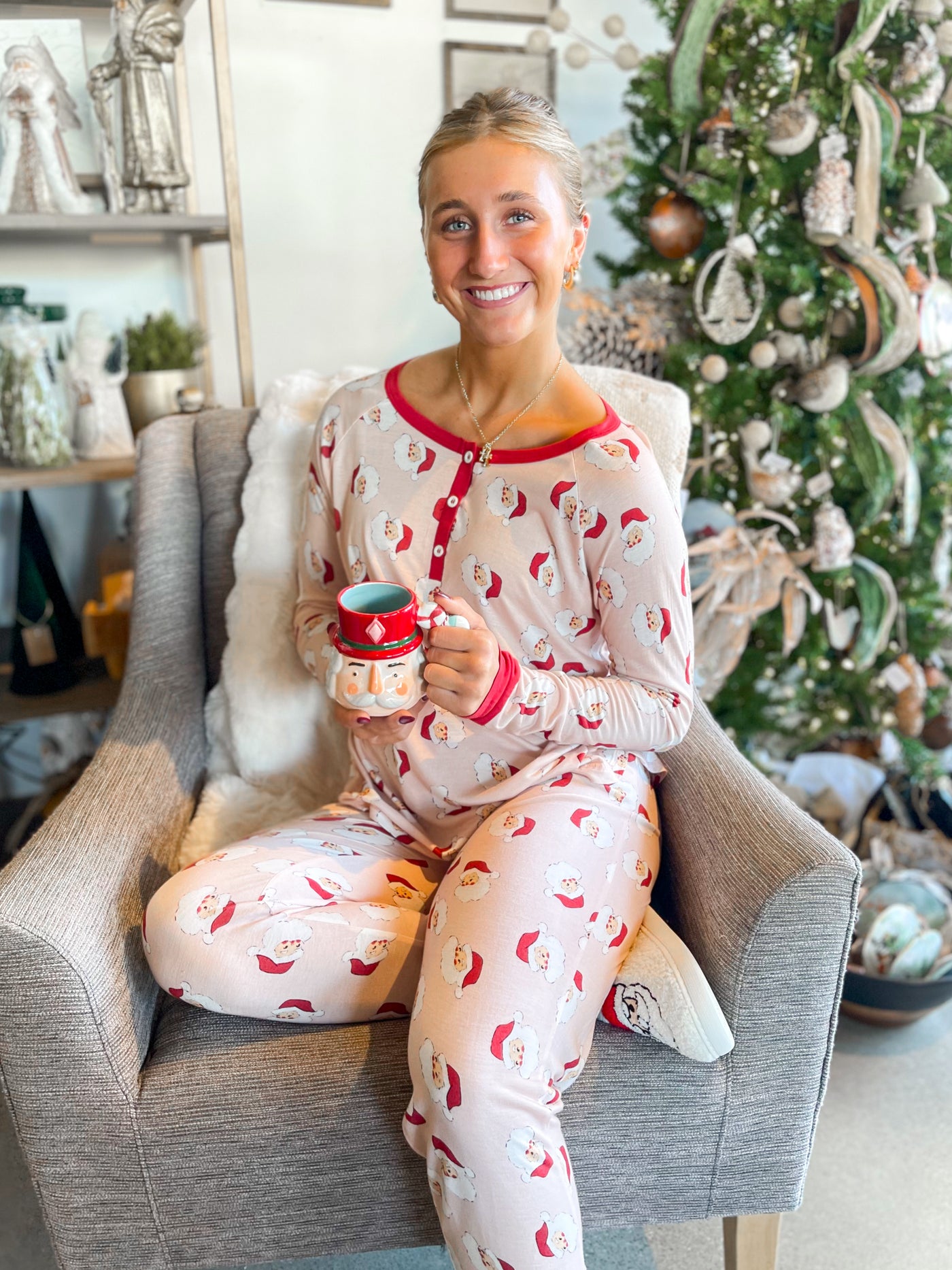 Jane Marie Pink Santa Jammie Set