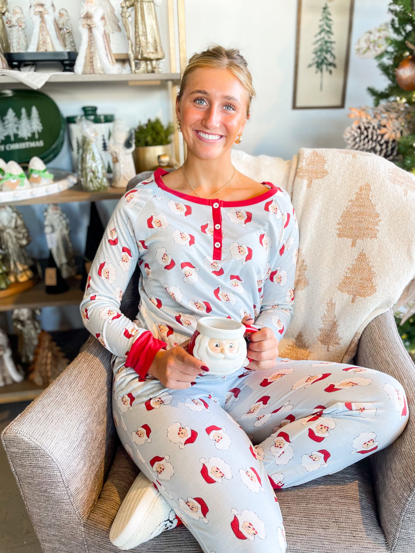 Jane Marie Blue Santa Jammie Set