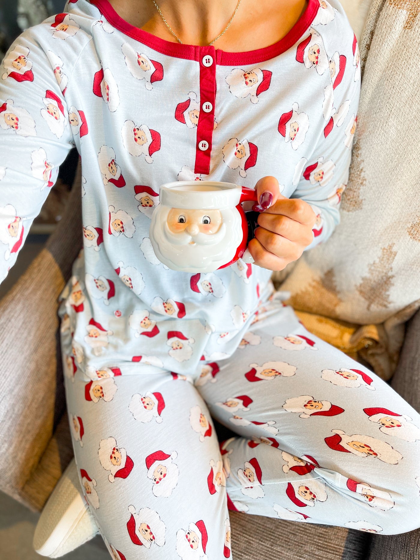 Jane Marie Blue Santa Jammie Set