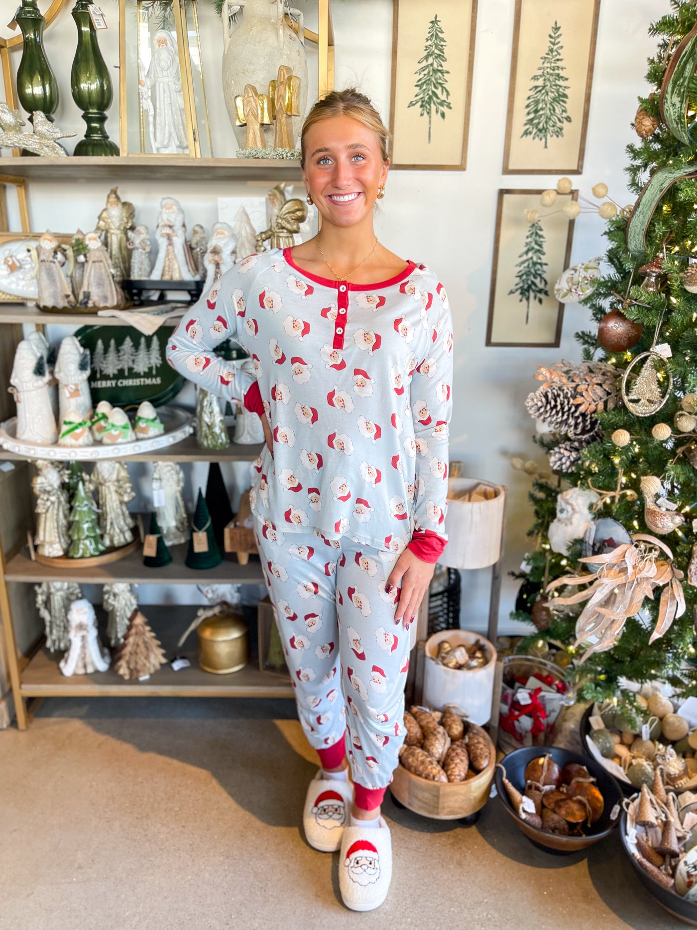 Jane Marie Blue Santa Jammie Set