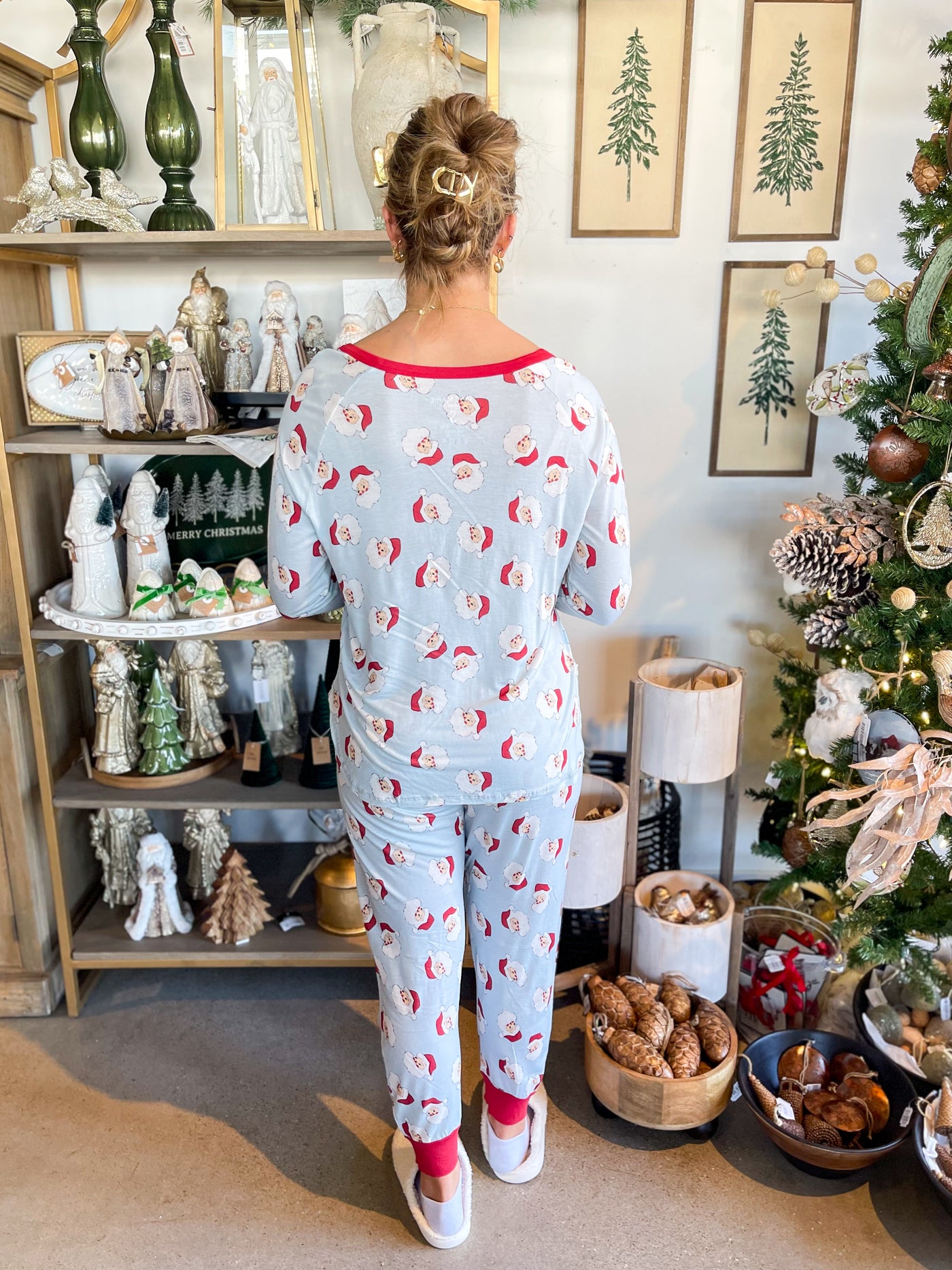 Jane Marie Blue Santa Jammie Set