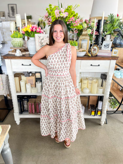 entro one shoulder dress Entro Bandana Print One Shoulder Tiered Dress