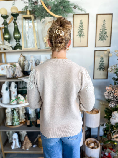 Taupe Floral Embroidery Sweater