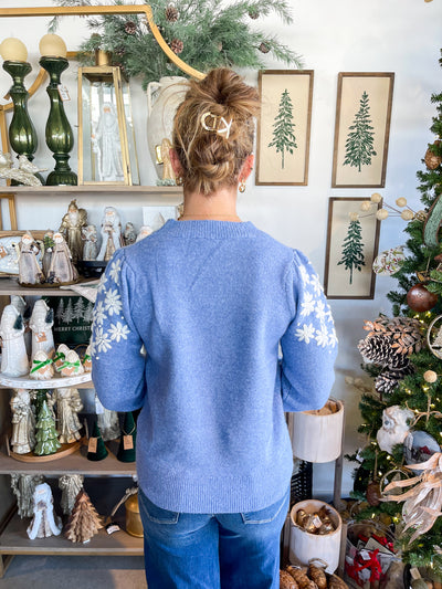 Frost Blue Floral Embroidery Sweater