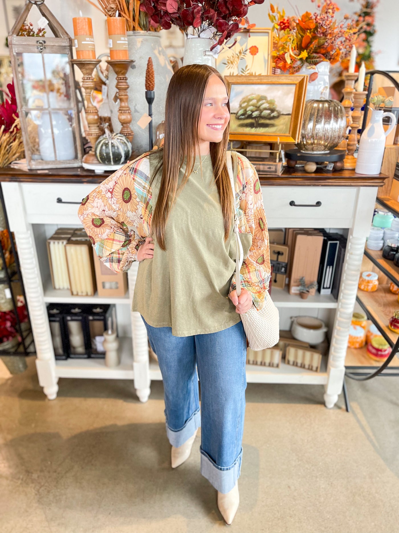 Easel Long Sleeve Olive Xoe Top