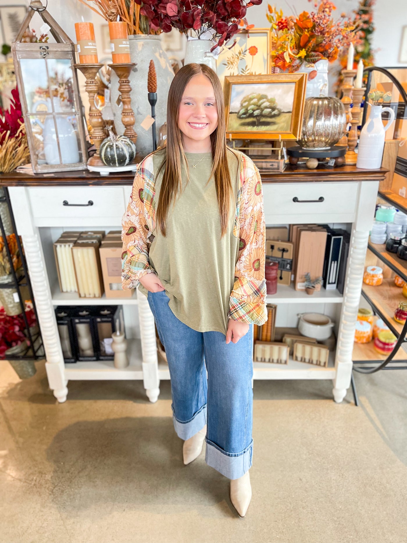 Easel Long Sleeve Olive Xoe Top