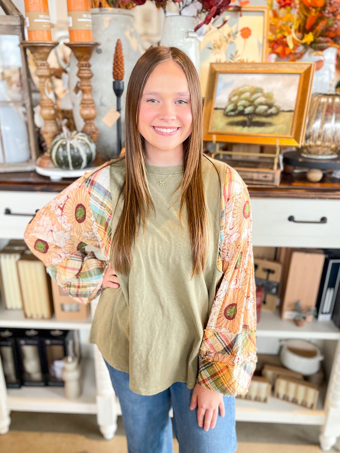 Easel Long Sleeve Olive Xoe Top