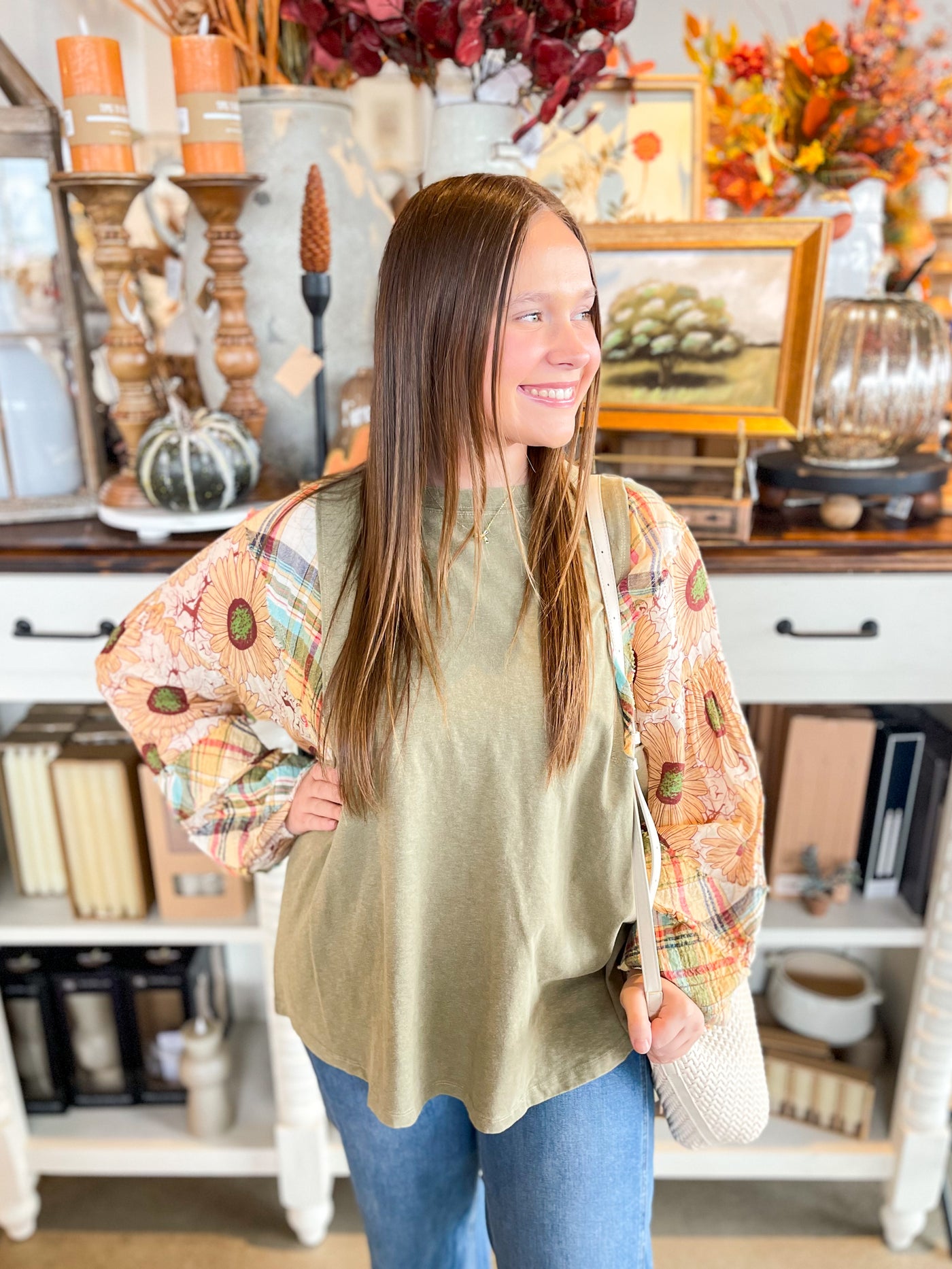 Easel Long Sleeve Olive Xoe Top