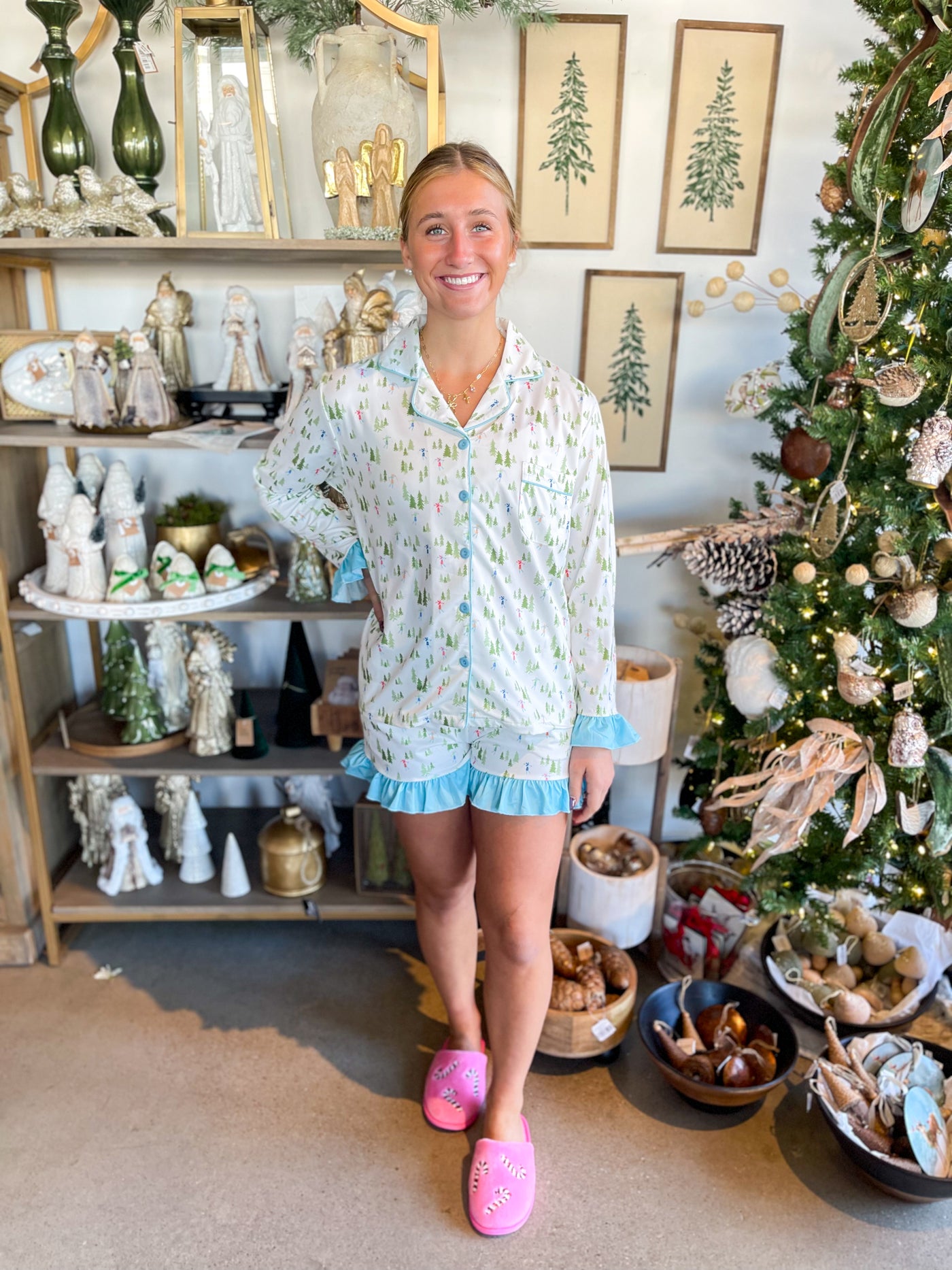 The Darling Effect Sweet Dreams Holly Jolly Santa Short Set