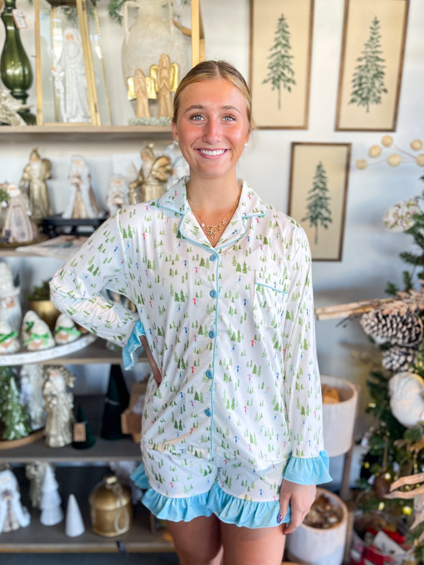 The Darling Effect Sweet Dreams Holly Jolly Santa Short Set