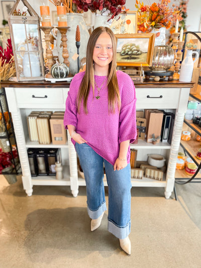 Easel Orchid Half Sleeve Gracie Sweater