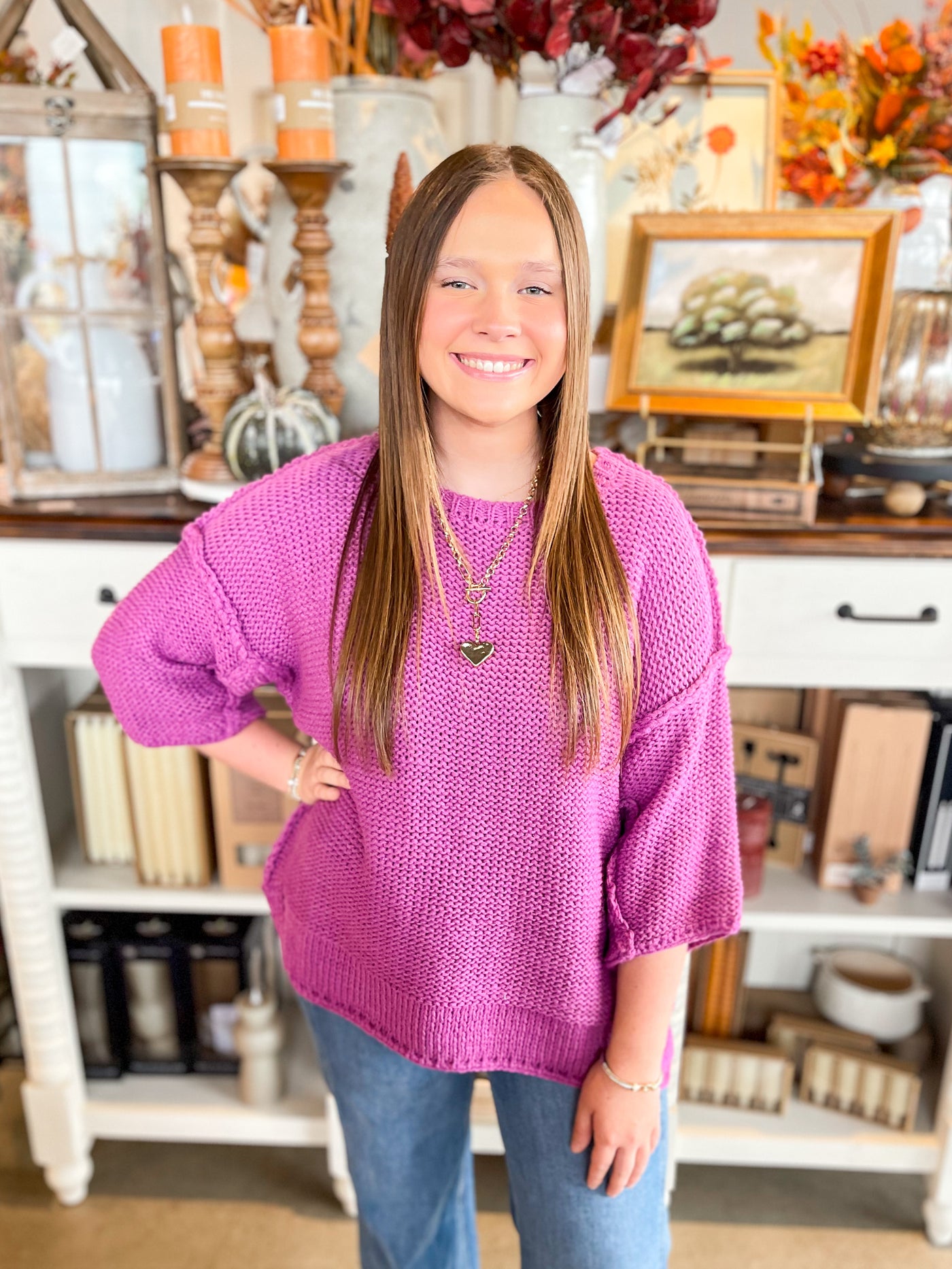 Easel Orchid Half Sleeve Gracie Sweater