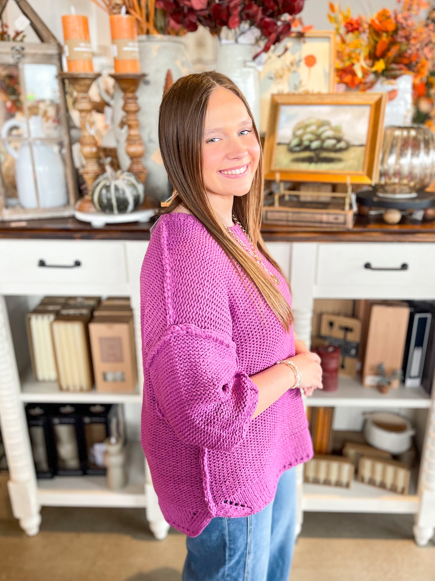 Easel Orchid Half Sleeve Gracie Sweater