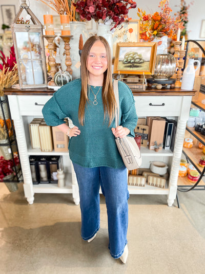 Easel Teal Half Sleeve Gracie Sweater