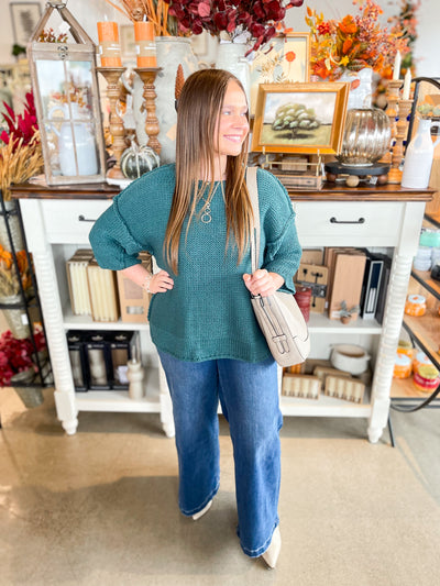 Easel Teal Half Sleeve Gracie Sweater