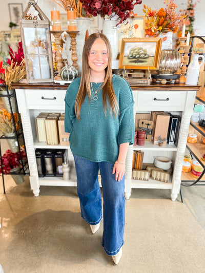 Easel Teal Half Sleeve Gracie Sweater
