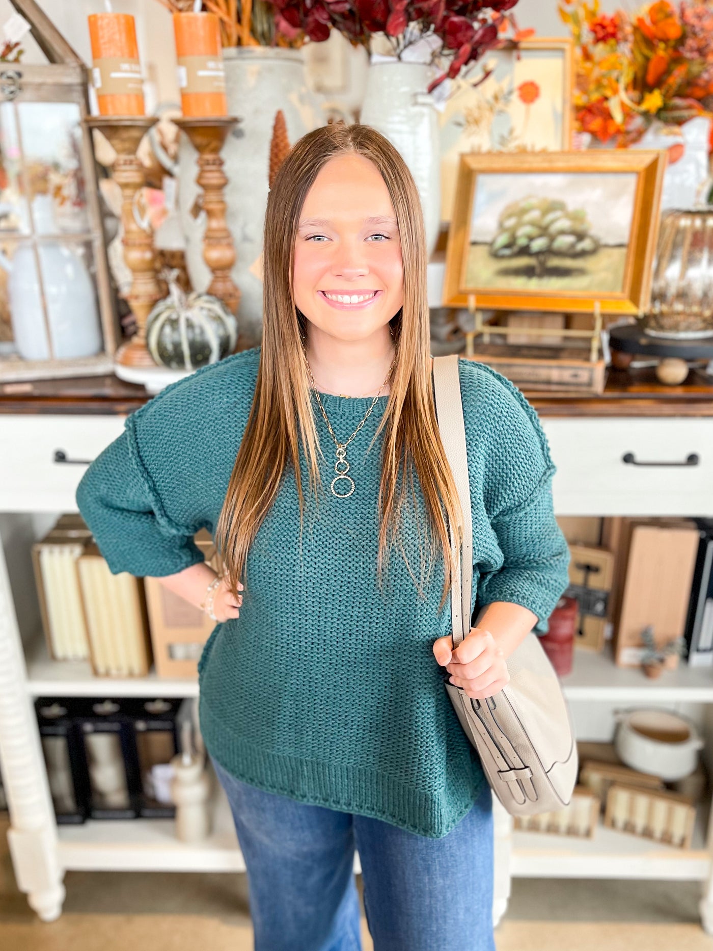 Easel Teal Half Sleeve Gracie Sweater