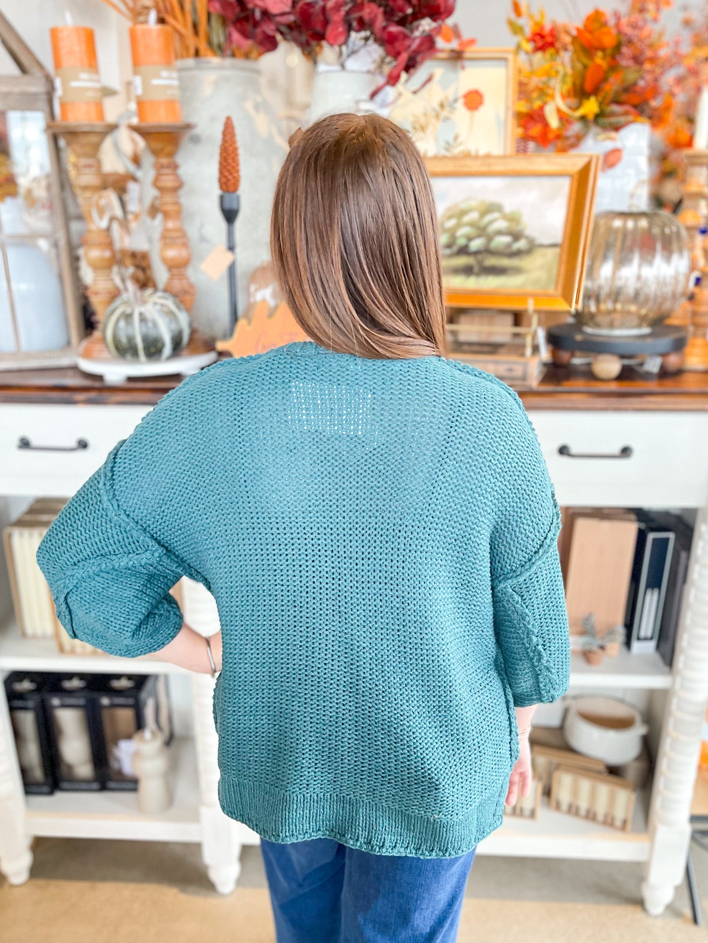 Easel Teal Half Sleeve Gracie Sweater