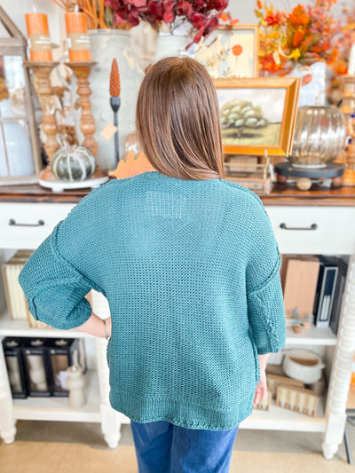 Easel Teal Half Sleeve Gracie Sweater