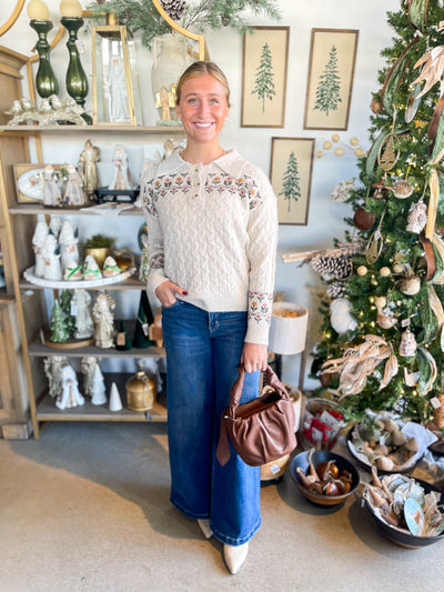 Flower Embroidery Button Down Sweater