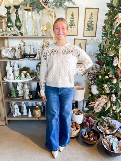 Flower Embroidery Button Down Sweater