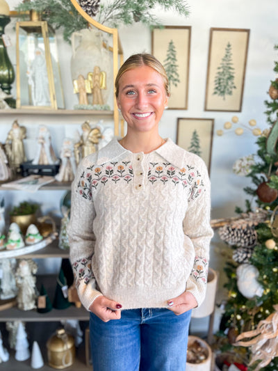 Flower Embroidery Button Down Sweater