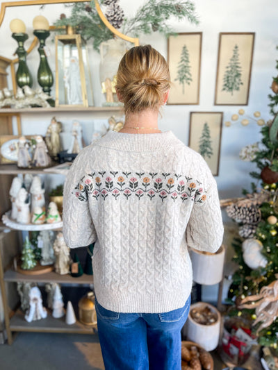 Flower Embroidery Button Down Sweater