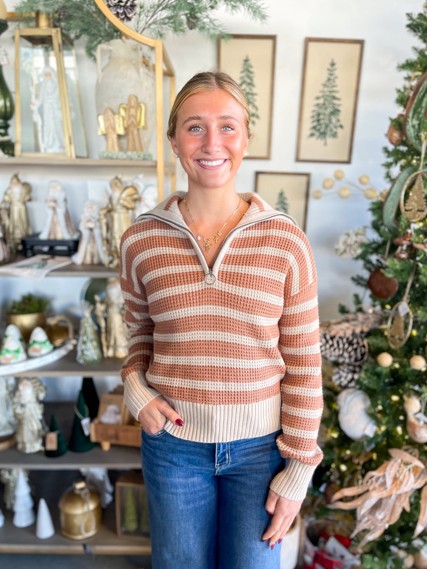 Terra Cotta Half Zip Dove Sweater
