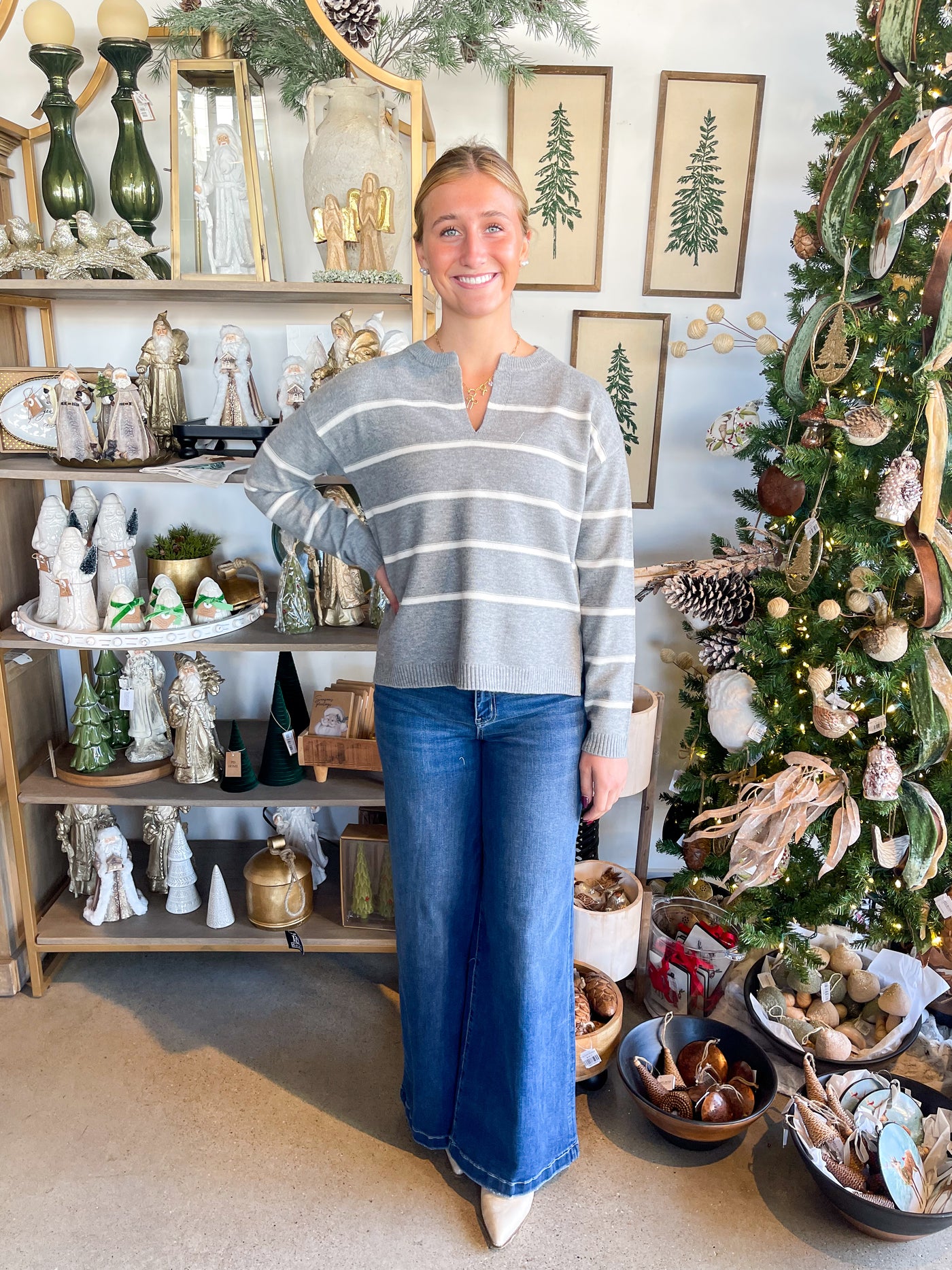 Stripe V Neck Parker Sweater