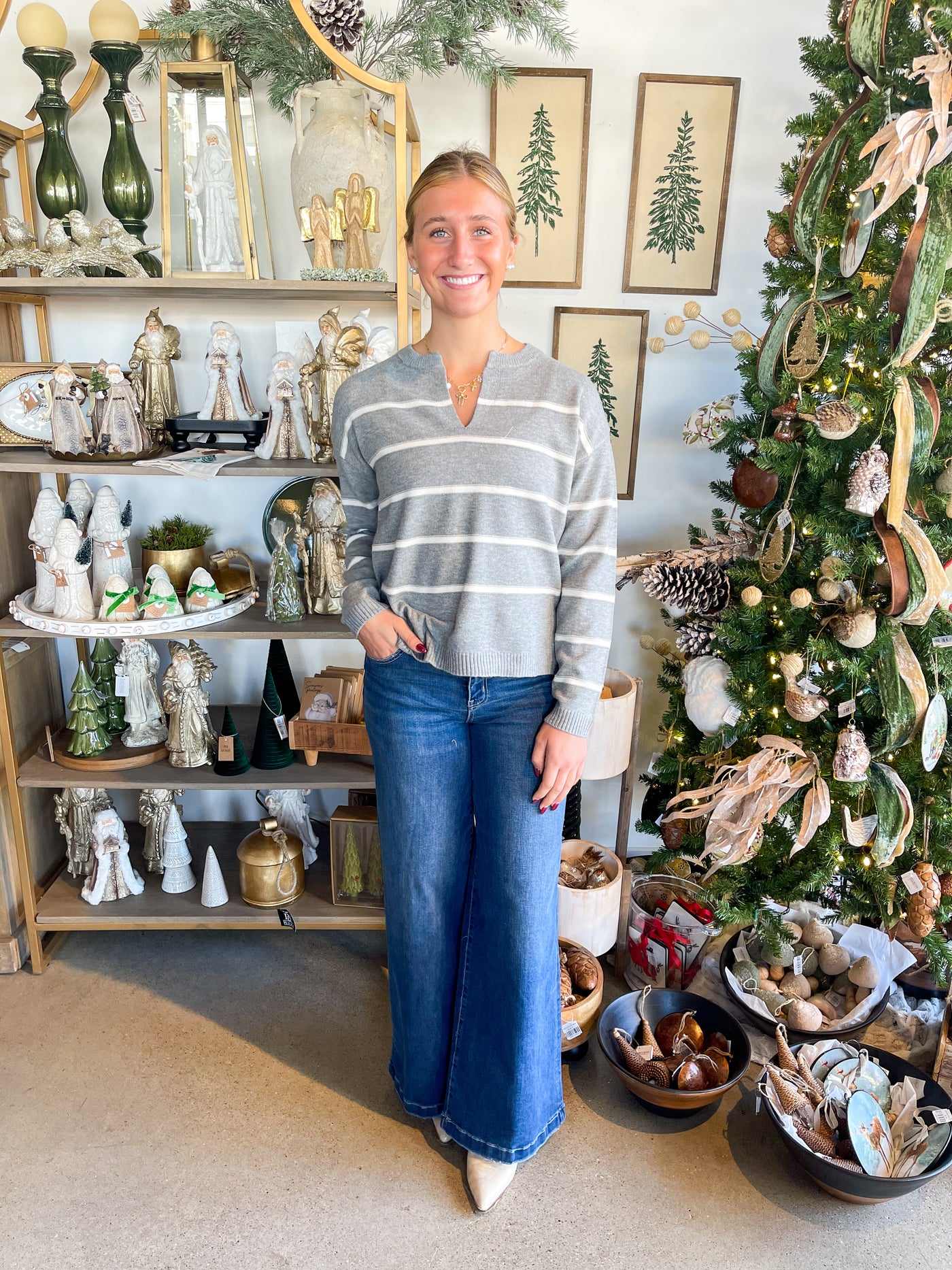 Stripe V Neck Parker Sweater