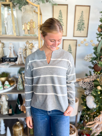 Stripe V Neck Parker Sweater