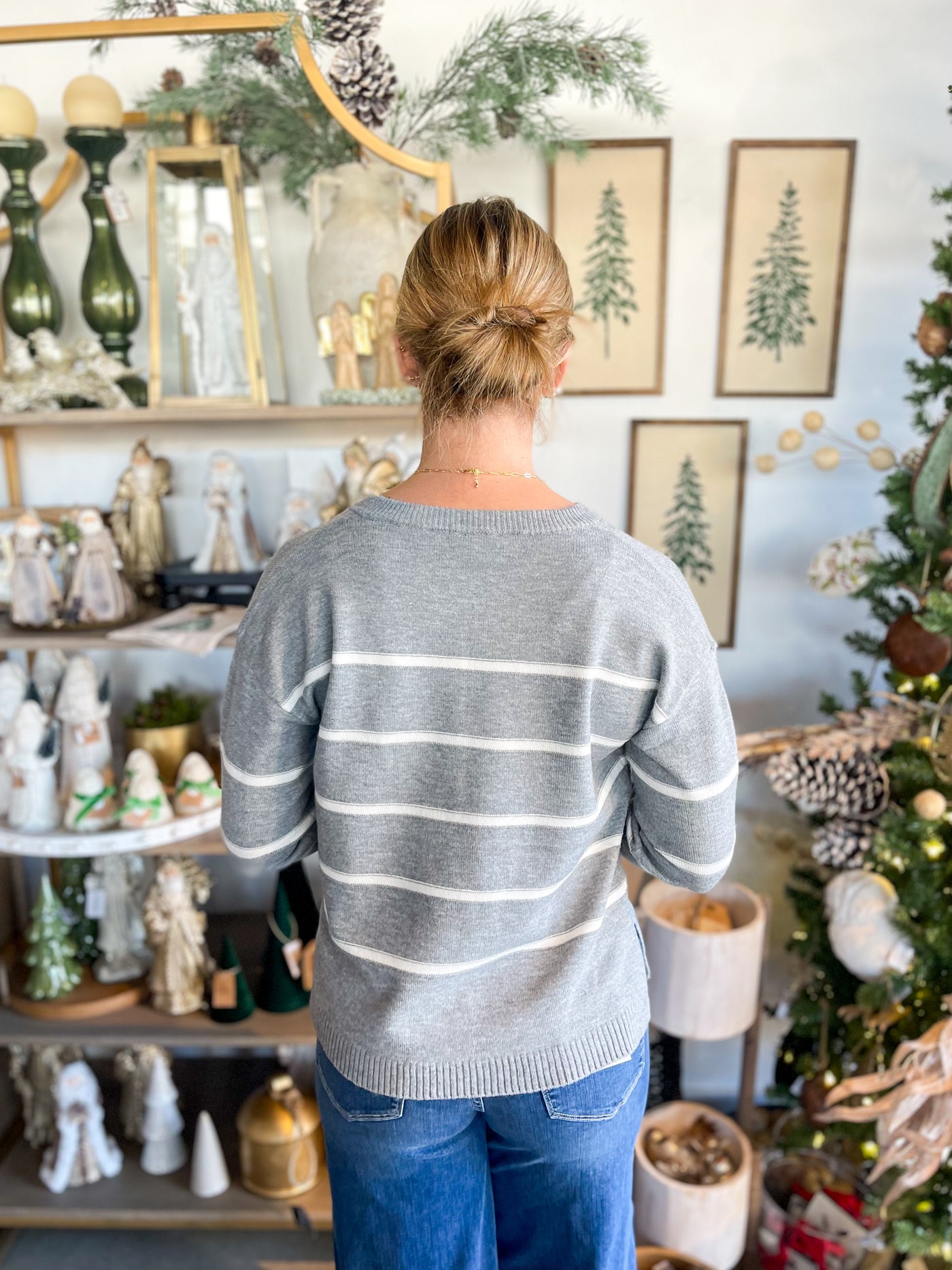 Stripe V Neck Parker Sweater