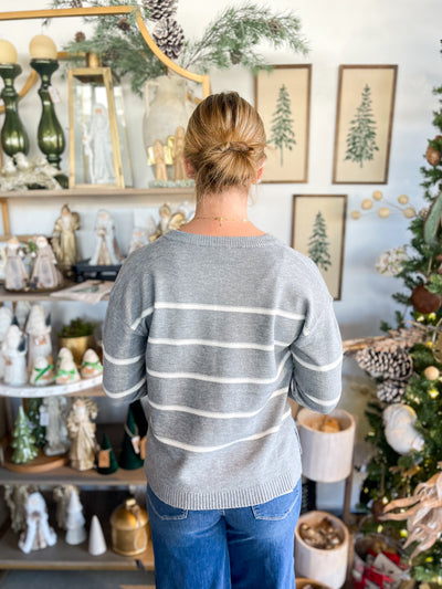 Stripe V Neck Parker Sweater