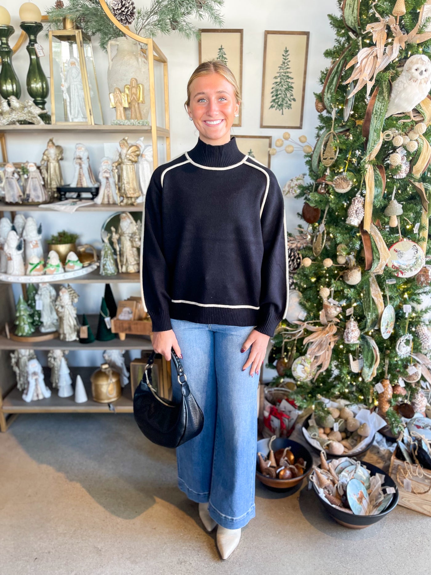 Black Ivory Trim Amber Sweater