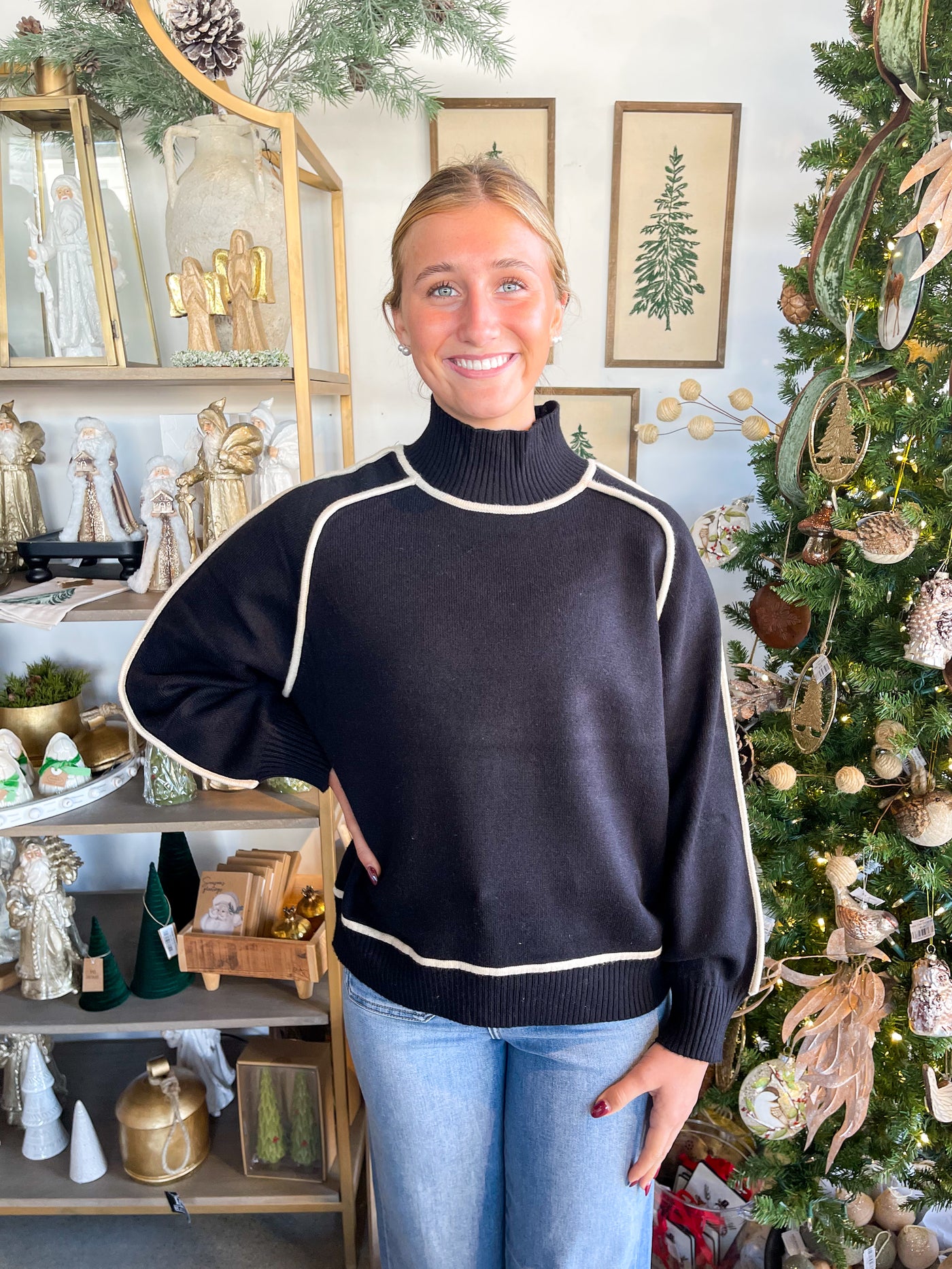 Black Ivory Trim Amber Sweater